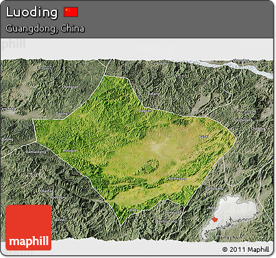 Satellite 3D Map of Luoding, semi-desaturated