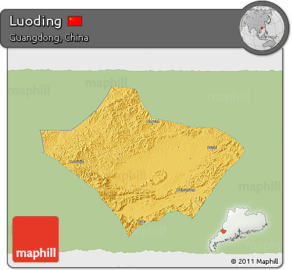 Savanna Style 3D Map of Luoding, single color outside