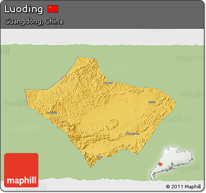 Savanna Style 3D Map of Luoding, single color outside