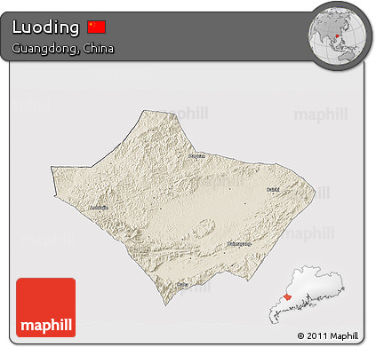 Shaded Relief 3D Map of Luoding, cropped outside