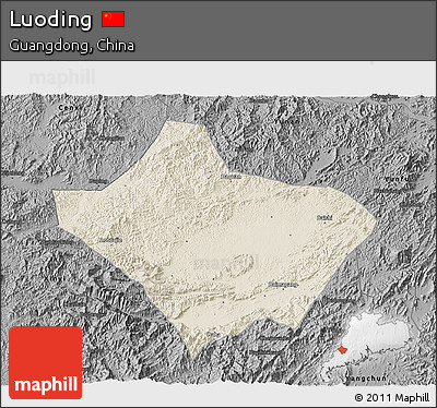 Shaded Relief 3D Map of Luoding, darken, desaturated