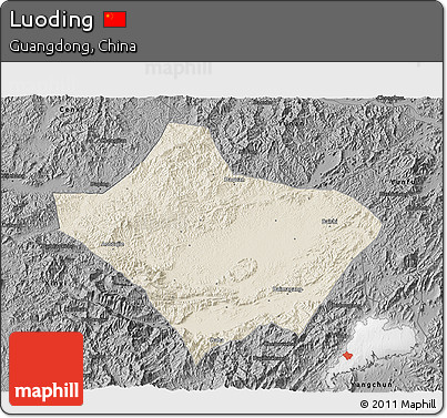 Shaded Relief 3D Map of Luoding, darken, desaturated