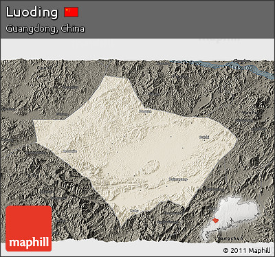 Shaded Relief 3D Map of Luoding, darken