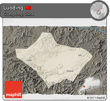 Shaded Relief 3D Map of Luoding, darken