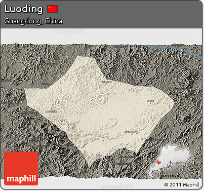 Shaded Relief 3D Map of Luoding, darken