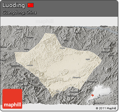 Shaded Relief 3D Map of Luoding, darken, semi-desaturated