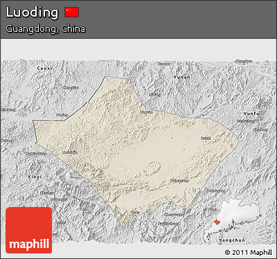 Shaded Relief 3D Map of Luoding, desaturated