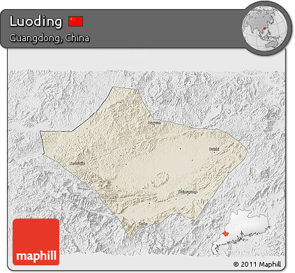 Shaded Relief 3D Map of Luoding, lighten, desaturated