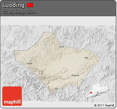 Shaded Relief 3D Map of Luoding, lighten, desaturated