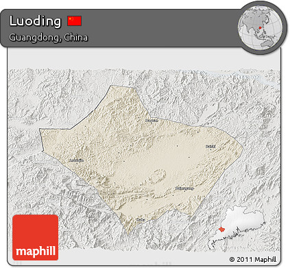 Shaded Relief 3D Map of Luoding, lighten, semi-desaturated