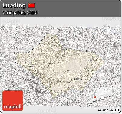Shaded Relief 3D Map of Luoding, lighten, semi-desaturated