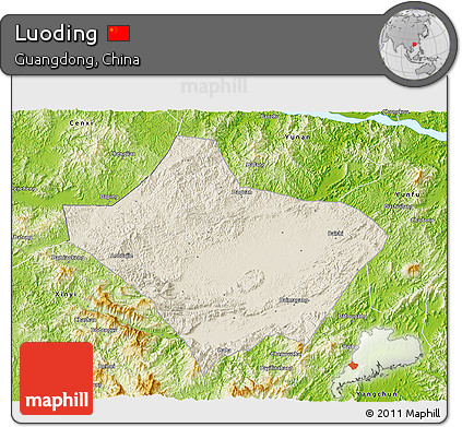 Shaded Relief 3D Map of Luoding, physical outside