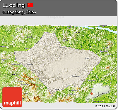 Shaded Relief 3D Map of Luoding, physical outside