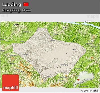 Shaded Relief 3D Map of Luoding, physical outside