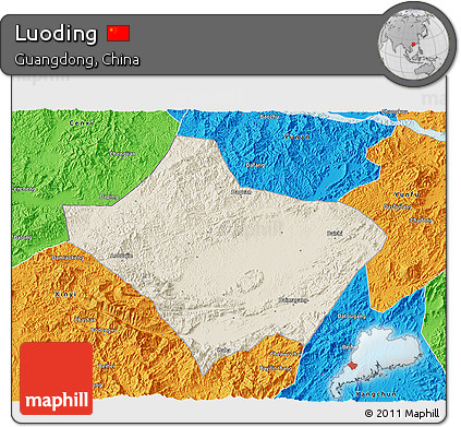 Shaded Relief 3D Map of Luoding, political outside