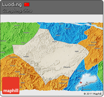 Shaded Relief 3D Map of Luoding, political outside