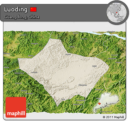 Shaded Relief 3D Map of Luoding, satellite outside