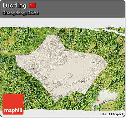 Shaded Relief 3D Map of Luoding, satellite outside