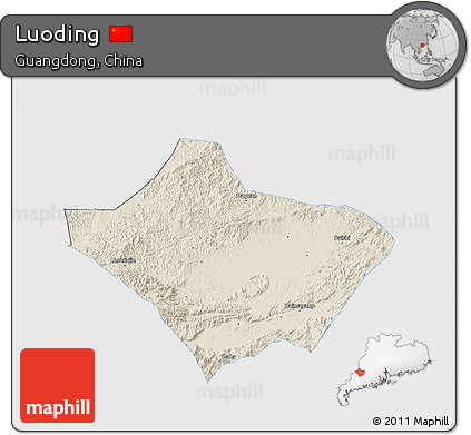 Shaded Relief 3D Map of Luoding, single color outside