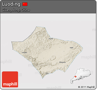 Shaded Relief 3D Map of Luoding, single color outside
