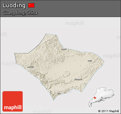 Shaded Relief 3D Map of Luoding, single color outside