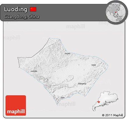 Silver Style 3D Map of Luoding, single color outside