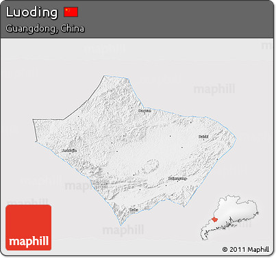 Silver Style 3D Map of Luoding, single color outside