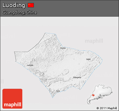 Silver Style 3D Map of Luoding, single color outside