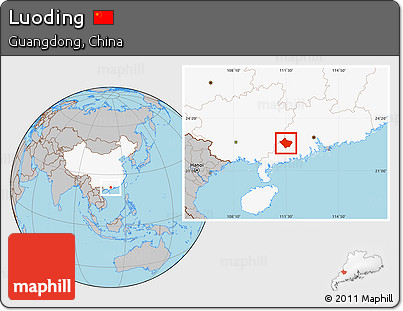 Gray Location Map of Luoding, highlighted country