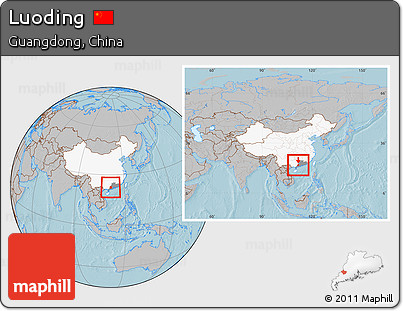 Gray Location Map of Luoding, highlighted country, highlighted parent region, within the entire country, hill shading