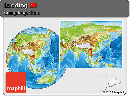 Physical Location Map of Luoding, within the entire country