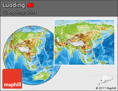 Physical Location Map of Luoding, within the entire country