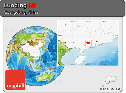 Physical Location Map of Luoding, highlighted country