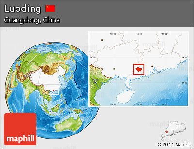 Physical Location Map of Luoding, highlighted country