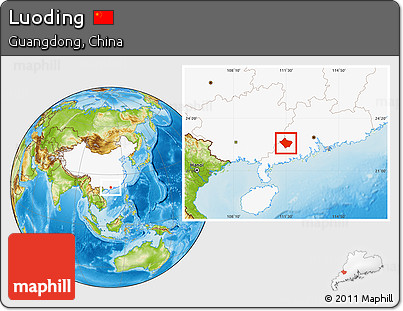 Physical Location Map of Luoding, highlighted country
