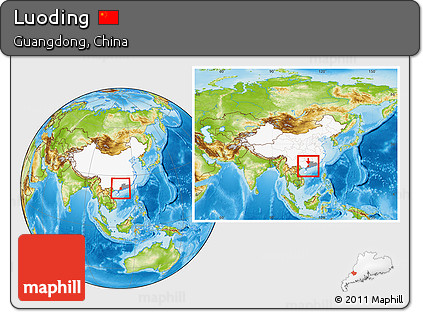 Physical Location Map of Luoding, highlighted country, highlighted parent region, within the entire country