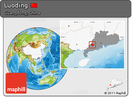 Physical Location Map of Luoding, highlighted country, highlighted parent region