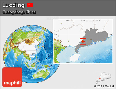 Physical Location Map of Luoding, highlighted country, highlighted parent region