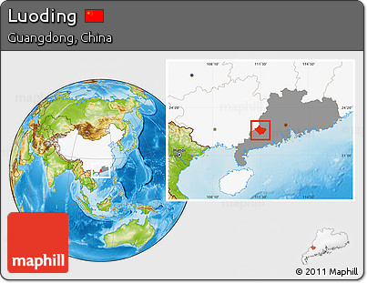 Physical Location Map of Luoding, highlighted country, highlighted parent region