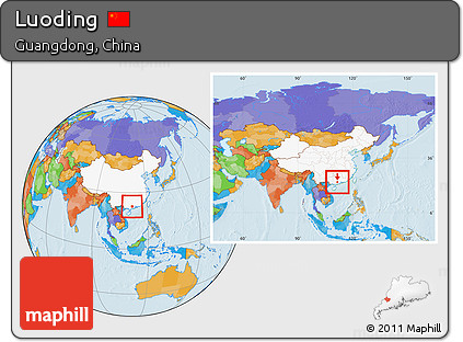Political Location Map of Luoding, highlighted country, within the entire country