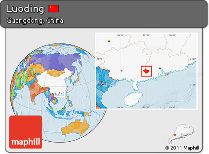 Political Location Map of Luoding, highlighted country