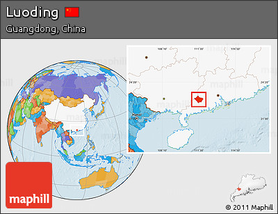 Political Location Map of Luoding, highlighted country