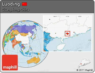 Political Location Map of Luoding, highlighted country
