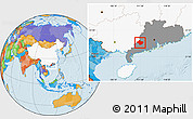 Political Location Map of Luoding, highlighted country, highlighted parent region