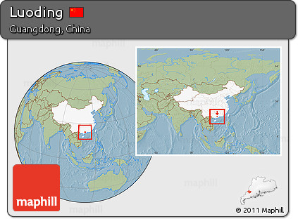 Savanna Style Location Map of Luoding, highlighted country, within the entire country, hill shading