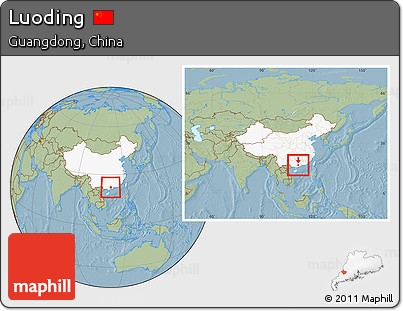 Savanna Style Location Map of Luoding, highlighted country, within the entire country, hill shading