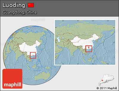 Savanna Style Location Map of Luoding, highlighted country, within the entire country, hill shading