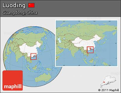 Savanna Style Location Map of Luoding, highlighted country, highlighted parent region, within the entire country