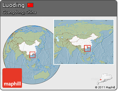 Savanna Style Location Map of Luoding, highlighted country, highlighted parent region, within the entire country, hill shading