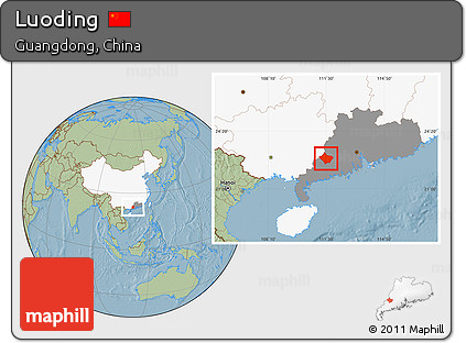 Savanna Style Location Map of Luoding, highlighted country, highlighted parent region, hill shading